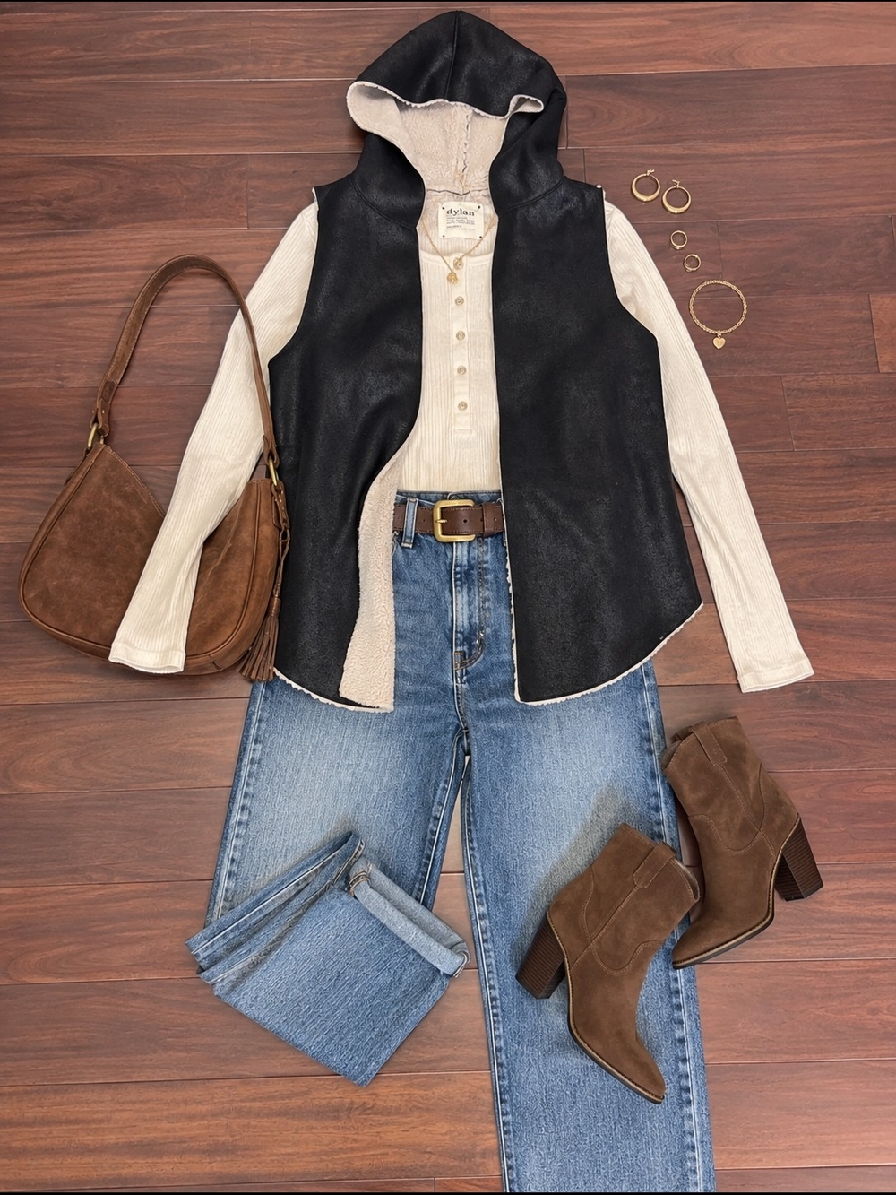 dylan Black Faux-Shearling Hooded Vest